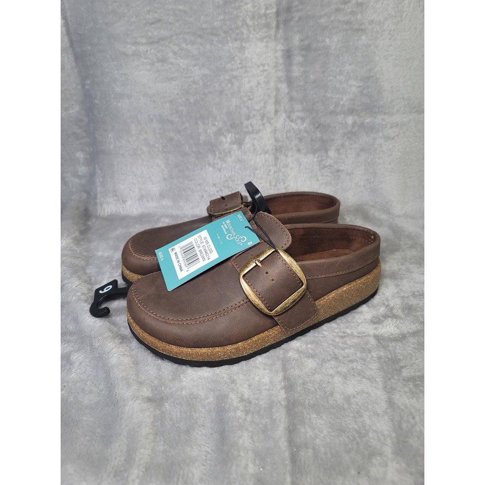 White Mountain Granola Clogs Brown Buckle Mules Cozy Casual Size 6 Cabin Boho